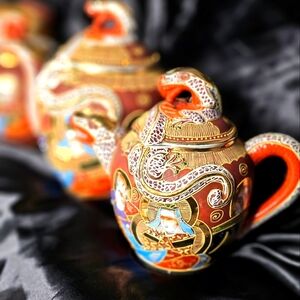 Rare Vintage Kyoto Satsuma Dragonware Tea Set with Hidden Image